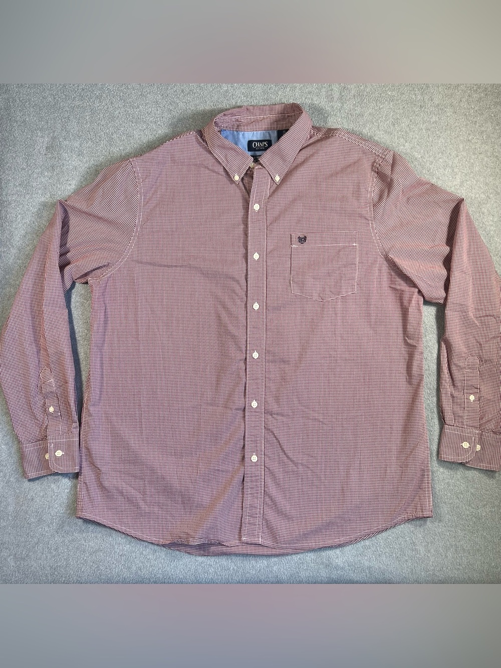 Chaps Button Down Shirt XXL Red White Gingham Check Stretch Easy Care